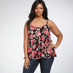 Torrid Black Floral Georgette Swing Tank Top Size 2